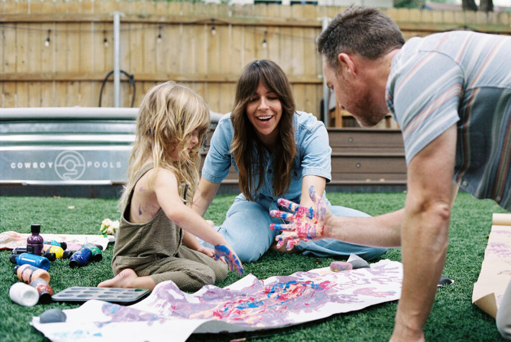 35mm film portrait family in backyard
