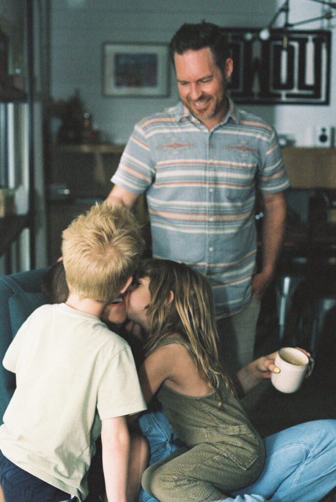 In-home family photo session shot on 35mm film